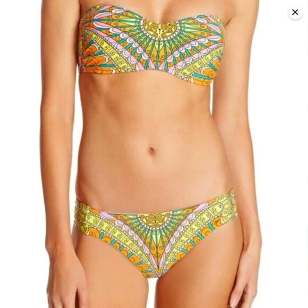 Trina Turk Capri Bandeau Swim Bikini Top Geometric Orange Blue Seashells Tie 4